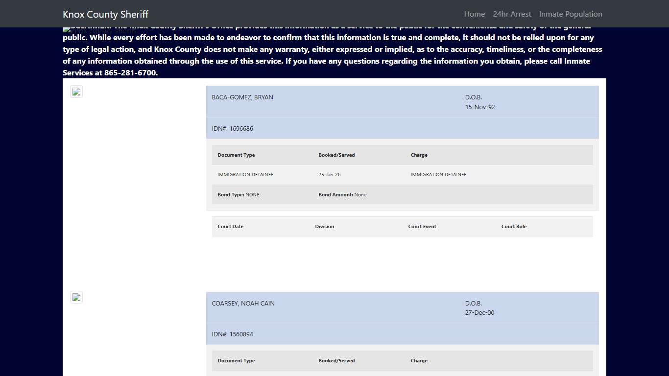 Knox County Tennessee - Sheriff - 24 Hour Arrests